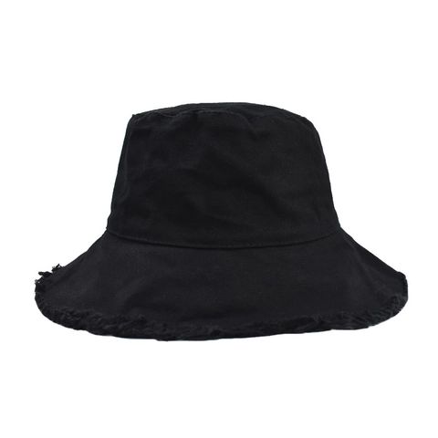 Sombrero De Pescador Para Mujer De Lona De Algodón Con Borde Deshilachado Protección Solar Informal Color Sólido