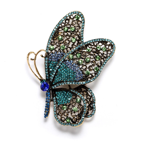 Large Butterfly Brooch For Women Retro Hollow Alloy Multi Color Rhinestone Exaggerated Coat Pin Fashion Jewelry