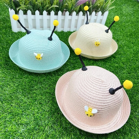 Cappello Di Paglia Per Bambini Simpatico Design Ape Intrecciato Estivo Da Spiaggia Per Ragazzi E Ragazze Corda Antivento