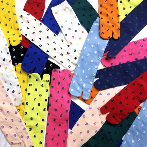 Chaussettes Tabi Japonaises en Coton Peigné avec Impression de Numéros Deux Orteils Mi-mollet Chaussettes Décontractées pour Femmes Hommes