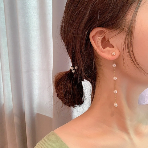 Pendientes Largos De Borla Con Perlas Artificiales Y Poste De Plata Esterlina 925 Estilo Coreano Elegante Aleación Bañada En Oro Lineal