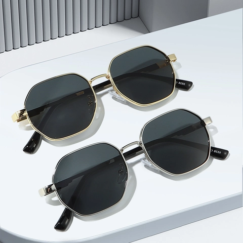 Occhiali Da Sole Ottagonali Da Uomo Montatura In Metallo Poligonale Vintage Moda Protezione UV400 Classico