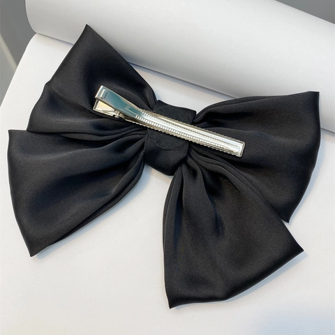 Large Satin Bow Hair Clip Elegant Oversized Fabric Barrette Duckbill Clip Hair Tie Ponytail Holder For Women Girls Accessory