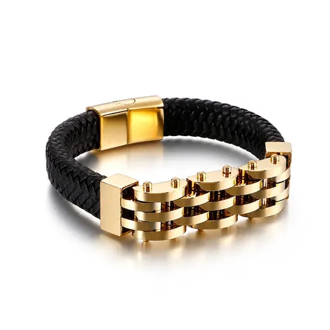 Men Braided Leather Bracelet With 316L Stainless Steel Magnetic Clasp Industrial Punk Style Fashion Jewelry Bangle