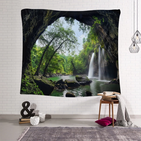 Arazzo Da Parete Paesaggio Naturale Polie Stere Cascata Foresta Montagna Paesaggio Sfondo Panno Appeso Per Arredamento Soggiorno