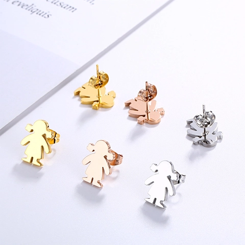 Orecchini A Lobo Silhouette Piccola Ragazza Acciaio Inossidabile 316L Lucidato Minimalista Personaggio Cartone Gioielli Moda