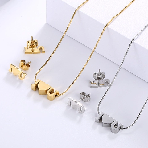 Acero Inoxidable I Love You Collar Y Pendientes Para Mujer Romántico Moda Simple Corazón Letra Cadena De Serpiente