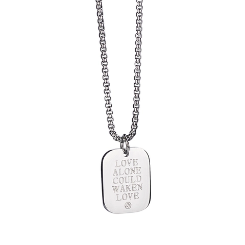 Titanium Steel Square Pendant Necklace Love Alone Could Waken Love Engraved Hip Hop Punk Jewelry Unisex Neck Chain