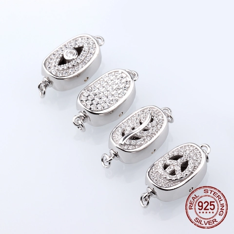 925 Sterling Silber Schmuckverschluss Steckverbinder Mit Zirkonia Einlage Oval Für DIY Halsketten Armband Herstellung