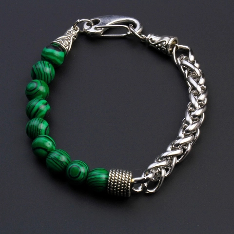 Handmade Men Natural Stone Beaded Bracelet Titanium Steel Wheat Chain Punk Splicing Bracelet Minimalist Jewelry Gift For Unisex