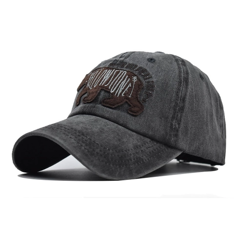 Vintage Washed Cotton Baseball Cap Bear Embroidery Yellowstone National Park Outdoor Distressed Peaked Hat Men Women