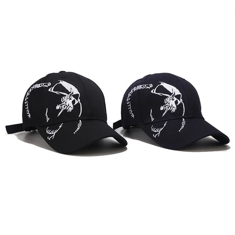 Skull Skeleton Embroidery Baseball Cap Cotton Canvas Adjustable Curved Brim Gothic Streetwear Hip Hop Hat For Men Women