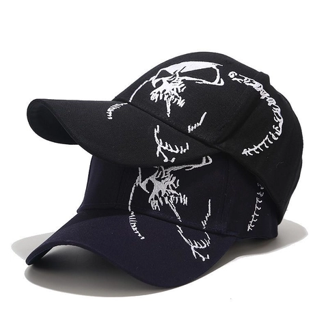 Skull Skeleton Embroidery Baseball Cap Cotton Canvas Adjustable Curved Brim Gothic Streetwear Hip Hop Hat For Men Women