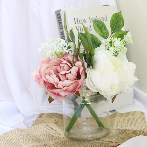 Artificial Peony Flowers Bouquet Satin Realistic Handheld Wedding Flowers Home Living Room Decor Photography Props Retro