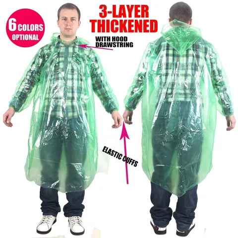 Impermeabile Usa E Getta Portatile In Plastica PE Spessore Poncho Con Cappuccio Per Viaggi All'aperto Emergenza Trasparente