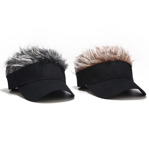 Kreative Perücke Baseballkappe Für Herren Damen Baumwolle Verstellbar Sonnenvisier Hut Mit Haaren Lustiges Geschenk