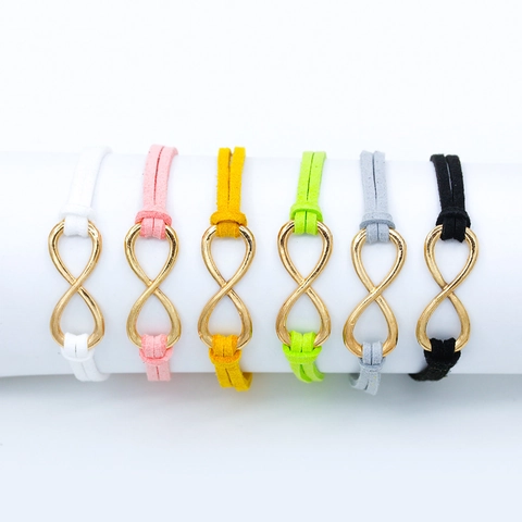 Golden Infinity Symbol Alloy Faux Suede Cord Bracelet For Women Minimalist Bohemian Adjustable Hand Chain Jewelry Gift