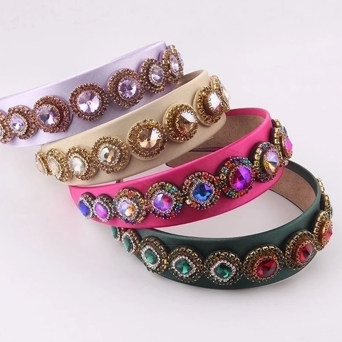 Cerchietto Barocco Strass Satine Imbottito Largo Alice Band Gioielli Colorati Cerchio Capelli Vintage Lusso Matrimonio Festa Donne