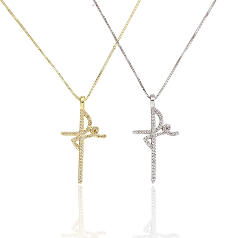 Collana Con Pendente A Croce Di Ballerina Di Danza Classica Rame Zirconia Cubica Placcato Oro Argento Gioielli Donna