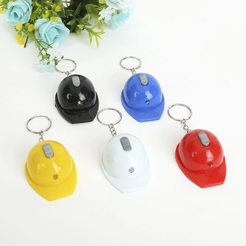 Safety Helmet Keychain With LED Light And Bottle Opener Portable Plastic Hard Hat Key Ring For Bag Pendant Party Favors
