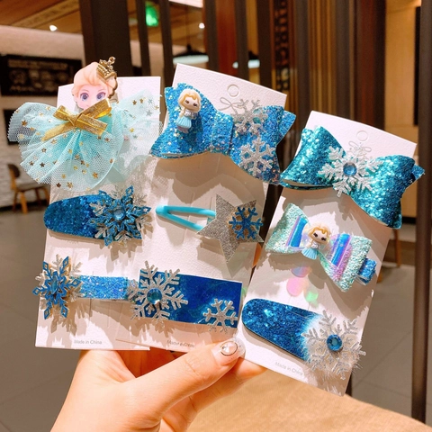 Barrettes À Cheveux Princesse Pour Enfants Avec Noeud En Maille Paillettes Et Flocon De Neige Accessoires De Coiffure