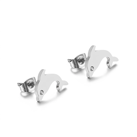 Pendientes De Delfín De Acero Inoxidable Con Zirconia Pulido De Alto Brillo Joyas De Animales Para Mujeres Niñas