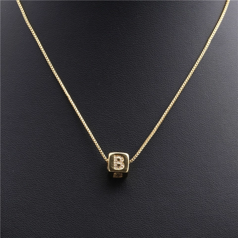 Collier Pendentif Initiale Alphabet Or Cuivre Micro Pave Zirconium Cube Carré Lettre Bijoux Pour Femmes