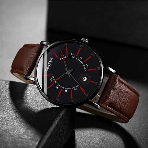Men Business Quartz Watch Alloy Case Faux Leather Strap Date Display Round Dial Casual Wristwatch
