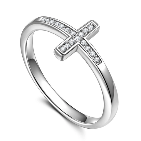 Anillo De Cruz Cobre Plateado Zircón Micro Pavé Religioso Simple Elegante Joyería Para Mujer