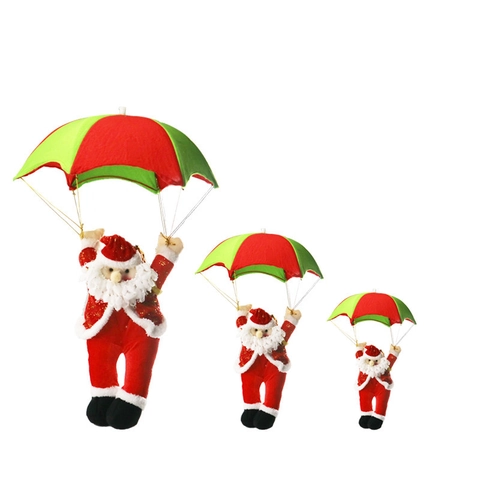 Hängende Weihnachts Weihnachtsmann Fallschirm Dekoration Stoff Plüschpuppe Feiertag Heim Decken Deko Rot Grün