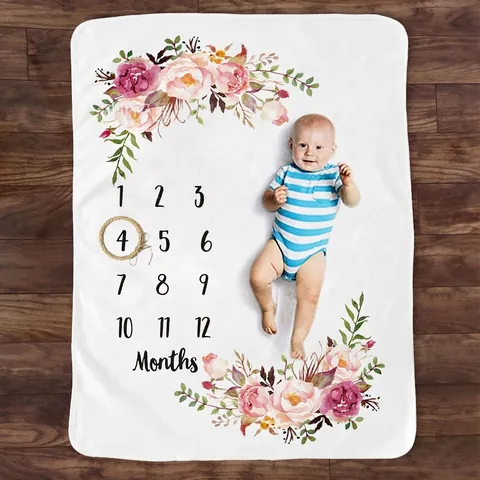 Coperta Pietra Miliare Neonato Flanella Fiori Luna Sfondo Fotografico Neonato Registro Di Crescita Mensile Arredamento Morbido Cameretta