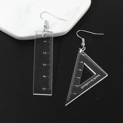 Acrylic Ruler And Triangle Ruler Asymmetric Drop Earrings Math Stationery School Theme Jewelry For Women Girls Students