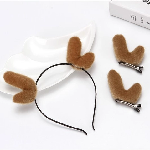 Plush Reindeer Antler Headband Alloy Animal Ears Hairband Cute Christmas Party Hair Accessories For Women Girls