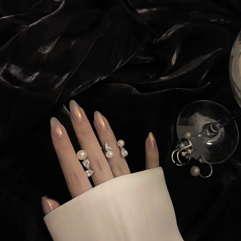 Unghie Finte Press On Aurora Farfalla Perla Artificial Forma Stiletto Resina Punte Artificiali Impermeabili Elegante