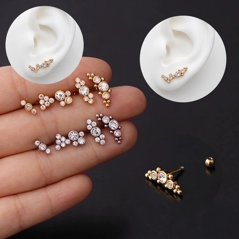 Kraakbeen Stud Oorbellen Roestvrij Staal Koper Zirkoon Geometrisch Helix Piercing Sieraden Schroefbal Sluiting Vrouwen