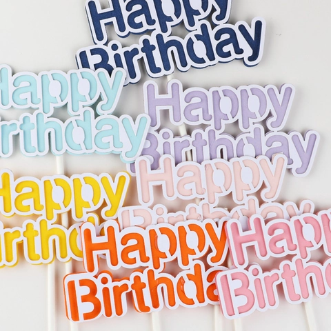 Happy Birthday Cake Topper Macaron Colors Double Layer Paper Art Lettering Birthday Party Baking Decoration