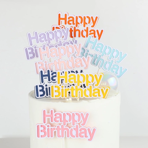 Happy Birthday Cake Topper Macaron Colors Double Layer Paper Art Lettering Birthday Party Baking Decoration