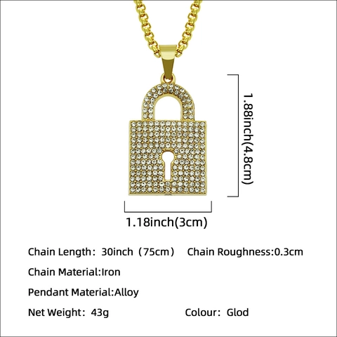 Collier Pendentif Cadenas Alliage Strass Iced Out Hommes Hip Hop Punk Style De Rue Bijoux Scintillants Accessoires Tendance