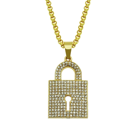 Collier Pendentif Cadenas Alliage Strass Iced Out Hommes Hip Hop Punk Style De Rue Bijoux Scintillants Accessoires Tendance