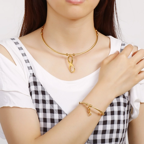 Infinity Symbol Stainless Steel Cable Necklace And Bracelet Minimalist Twisted Wire Fashion Jewelry