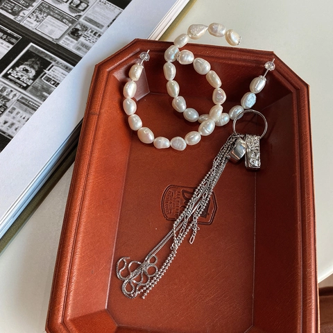 Minimalistische Meteoriten Streamer Lange Quasten Kette Hängeohrringe Für Frauen Mit 925 Sterling Silber Ohrstecker
