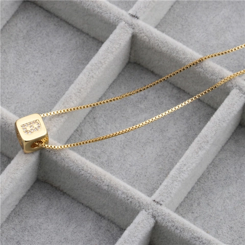Collier Pendentif Initiale Alphabet Or Cuivre Micro Pave Zirconium Cube Carré Lettre Bijoux Pour Femmes