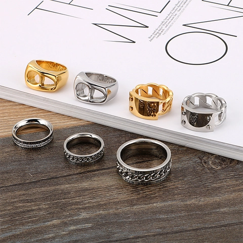 Anello Di Moda In Acciaio Inossidabile Maglia Di Catena Design Vite Fascia In Rilievo Ispiratrice Incisa Stile Industriale Unisex