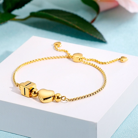 Mode Herz Anfangsbuchstabe Armband 316L Edelstahl Verstellbarer Schiebeverschluss Boxkette Schmuck Geschenk Damen