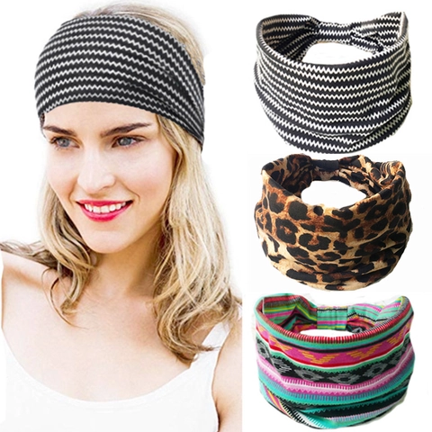Bohemian Printed Wide Headbands For Women Elastic Yoga Sport Hair Bands Ethnic Leopard Paisley Floral Headwraps