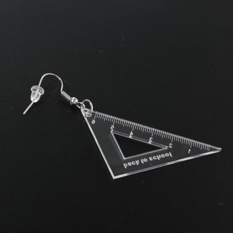 Acrylic Ruler And Triangle Ruler Asymmetric Drop Earrings Math Stationery School Theme Jewelry For Women Girls Students
