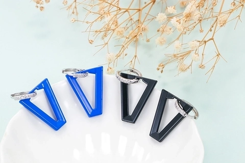 Trendy Irregular Trapezoid Hollow Hoop Earrings For Women V Shape Geometric Copper Zirconia Enamel Colorful Dangle Earrings