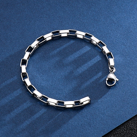 Edelstahl Kette Armband Minimalistisch Rechteckige Glieder Poliert Geometrischer Schmuck Für Herren Damen