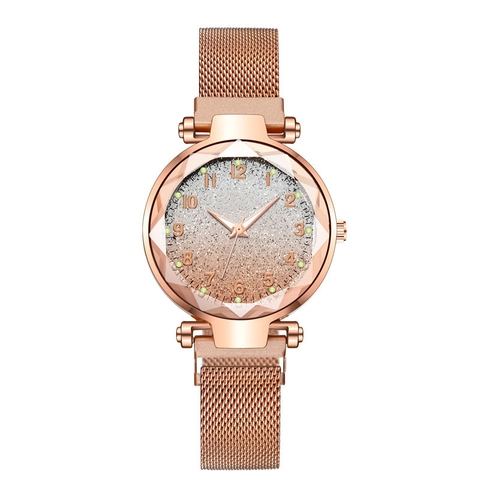Orologio al Quarzo da Donna con Cielo Stellato Vetro Sfumato Cinturino a Rete Magnetico Scala Luminosa Orologio da Polso Casual per Donna
