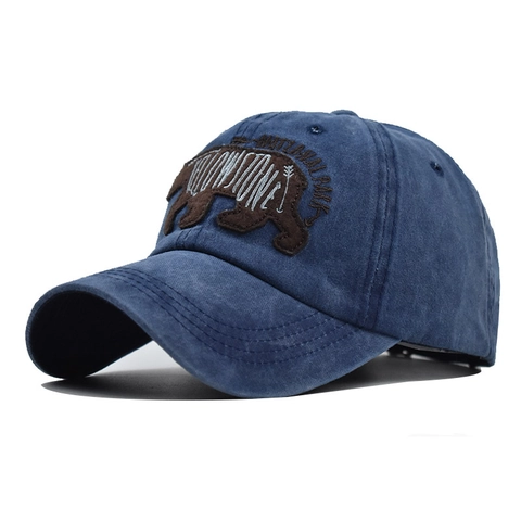 Vintage Washed Cotton Baseball Cap Bear Embroidery Yellowstone National Park Outdoor Distressed Peaked Hat Men Women
